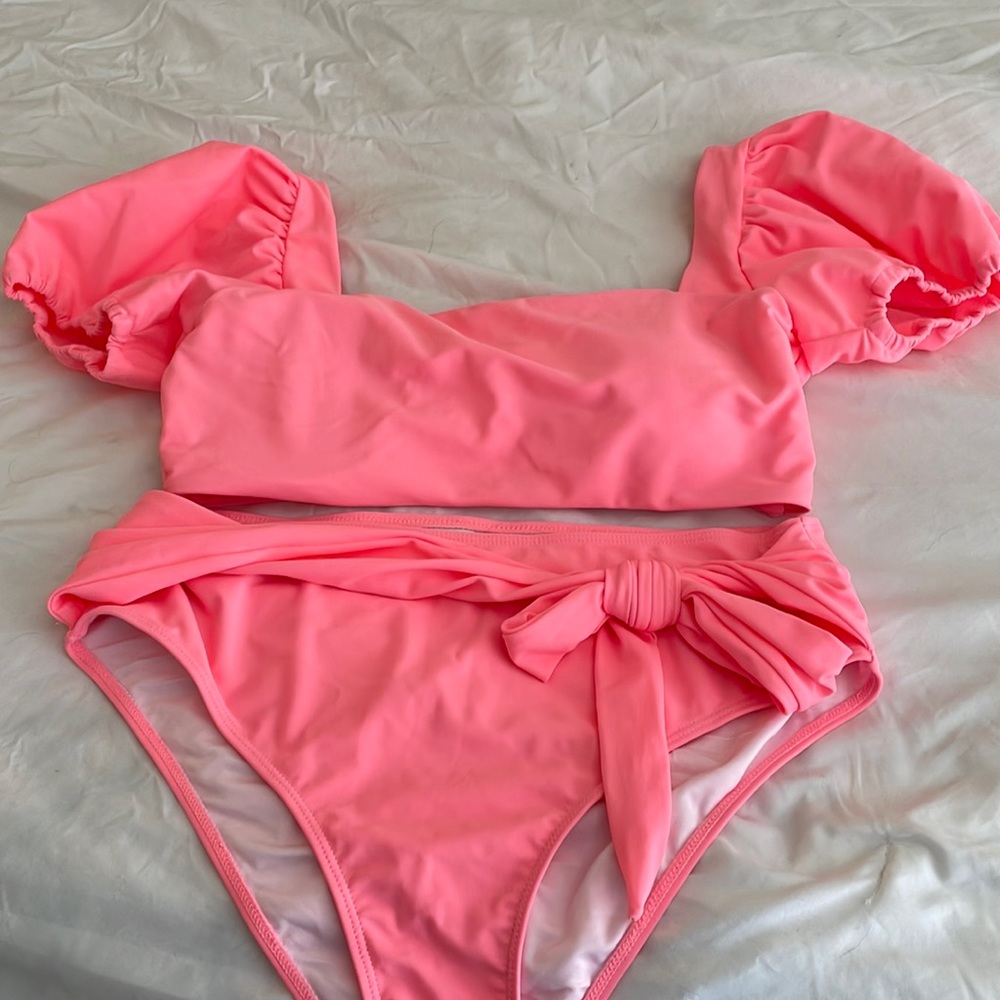 High wasted swim suit tie back.